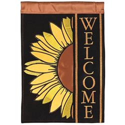 M011842 13 x 18 in. Sunflower Welcome Polyester Double Applique Garden Flag