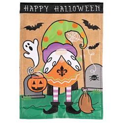 M011884 13 x 18 in. Halloween Gnome Polyester Double Applique Garden Flag