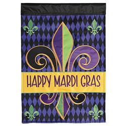 M011895 13 x 18 in. Happy Mardi Gras Polyester Double Applique Garden Flag