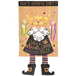 M011879 13 x 18 in. Crazy Leg Mardi Gras Gnome Polyester Garden Flag