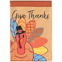 M011855 13 x 18 in. Turkey Give Thanks Polyester Double Applique Garden Flag