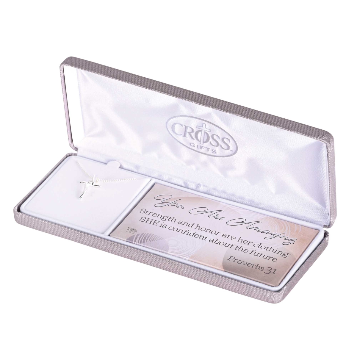 73-4888P Necklace Proverbs 31 Curved Cross Cz