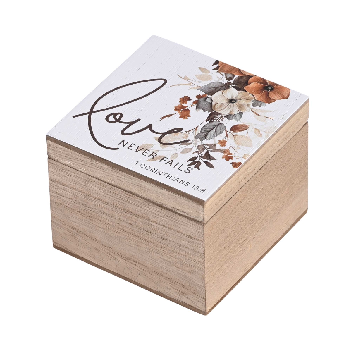 WOODBOX44-3 Keepsake Box Love Never Fails MDF 4x4
