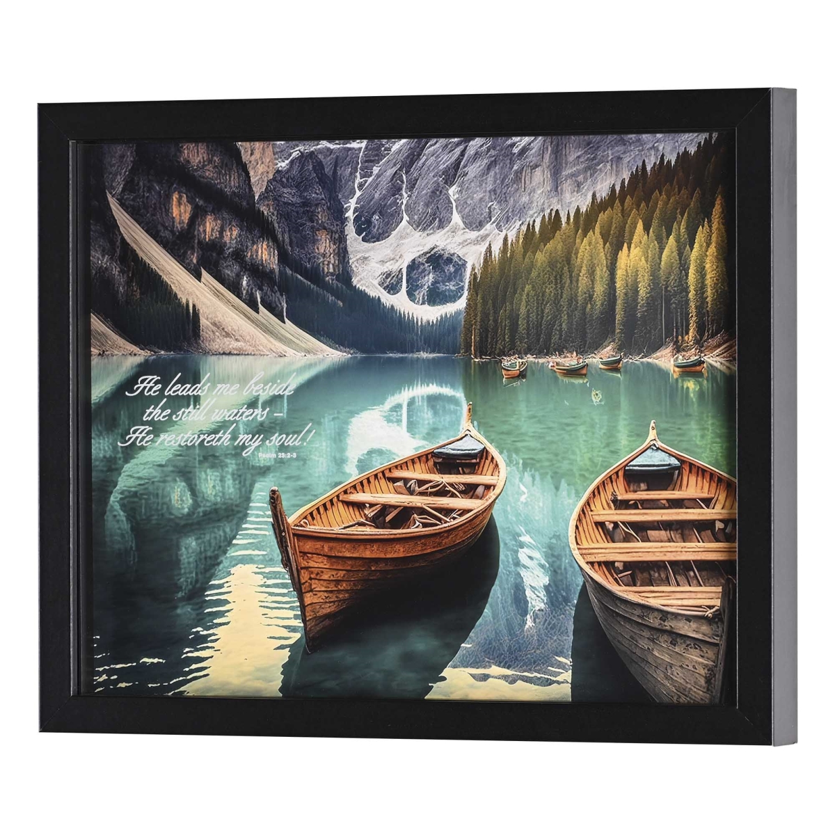 FRMWDBL-1411-81 Framed Wall Art He Leads Me Psalm 23:2-3