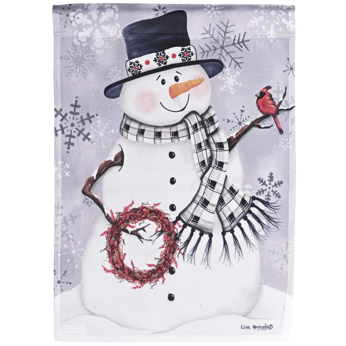M070279 Flag Snowman With Berry Wreath 30x44