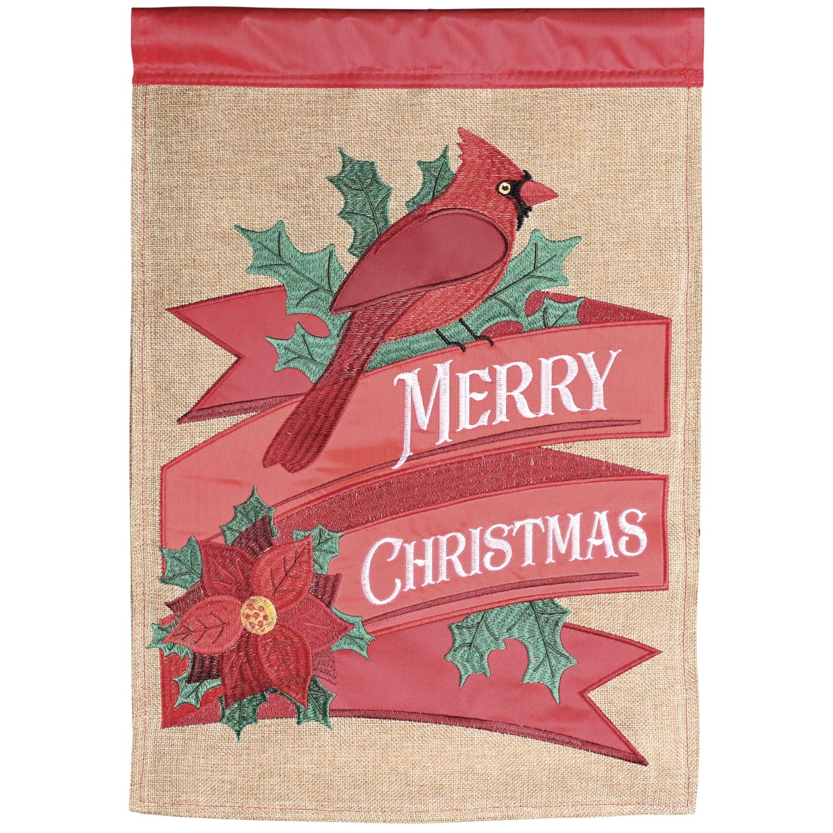 M011984 Flag Poinsettia With Cardinal 13x18