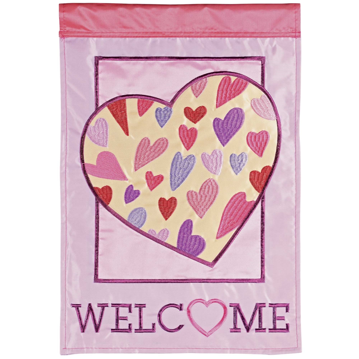 M011989 Flag Welcome Hearts 13x18