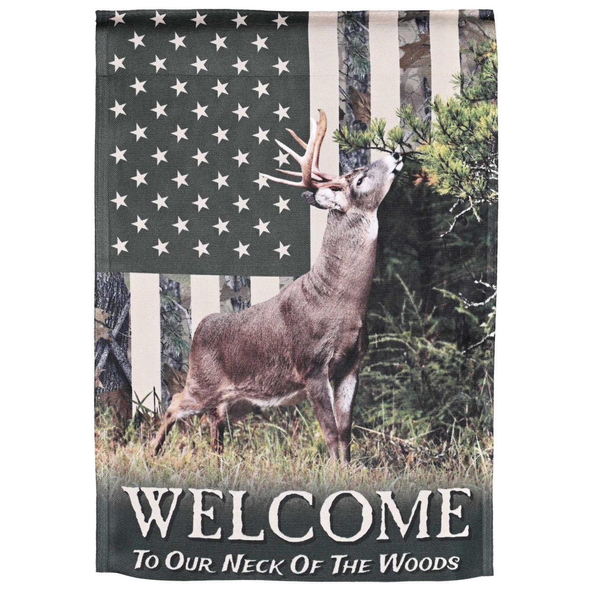 M080269 Flag Deer Camo Welcome 13x18