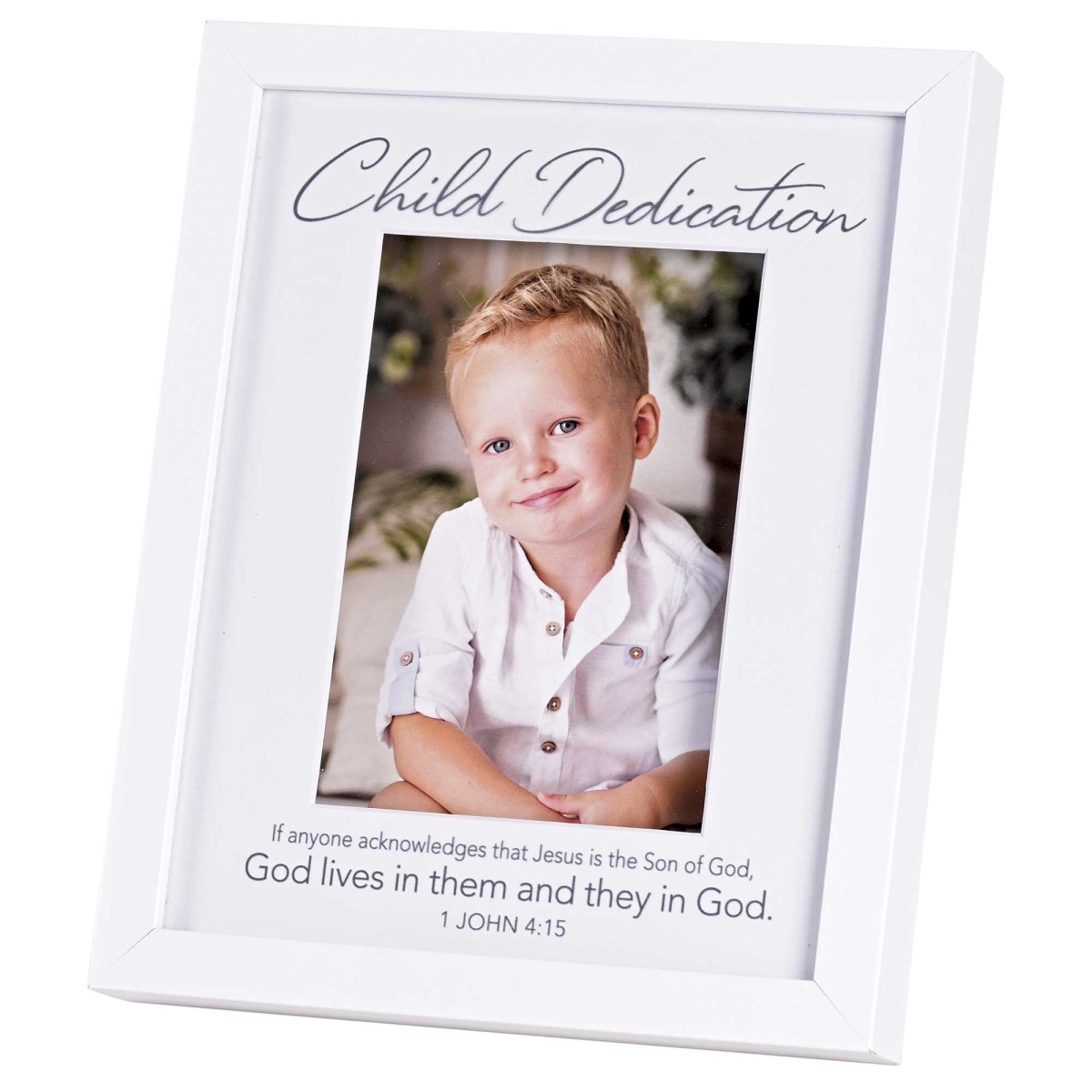 FRMWDW-810-57 Child Dedication God Lives Photo Frame - White
