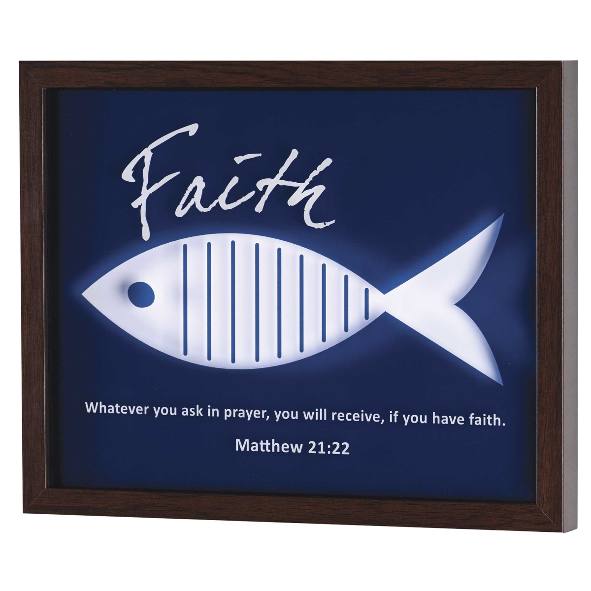 FRMWDWAL-1411-28 Navy White Faith Fish Framed Wall Art - Blue