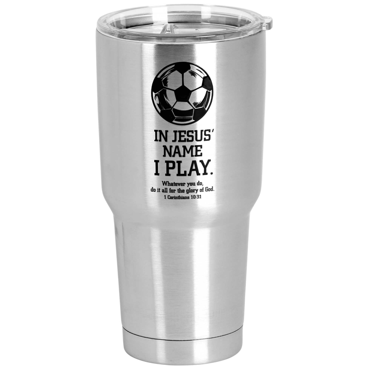 Picture of Dicksons SSTUM-143 30 oz Soccer in Jesus Name I Play Tumbler - Black