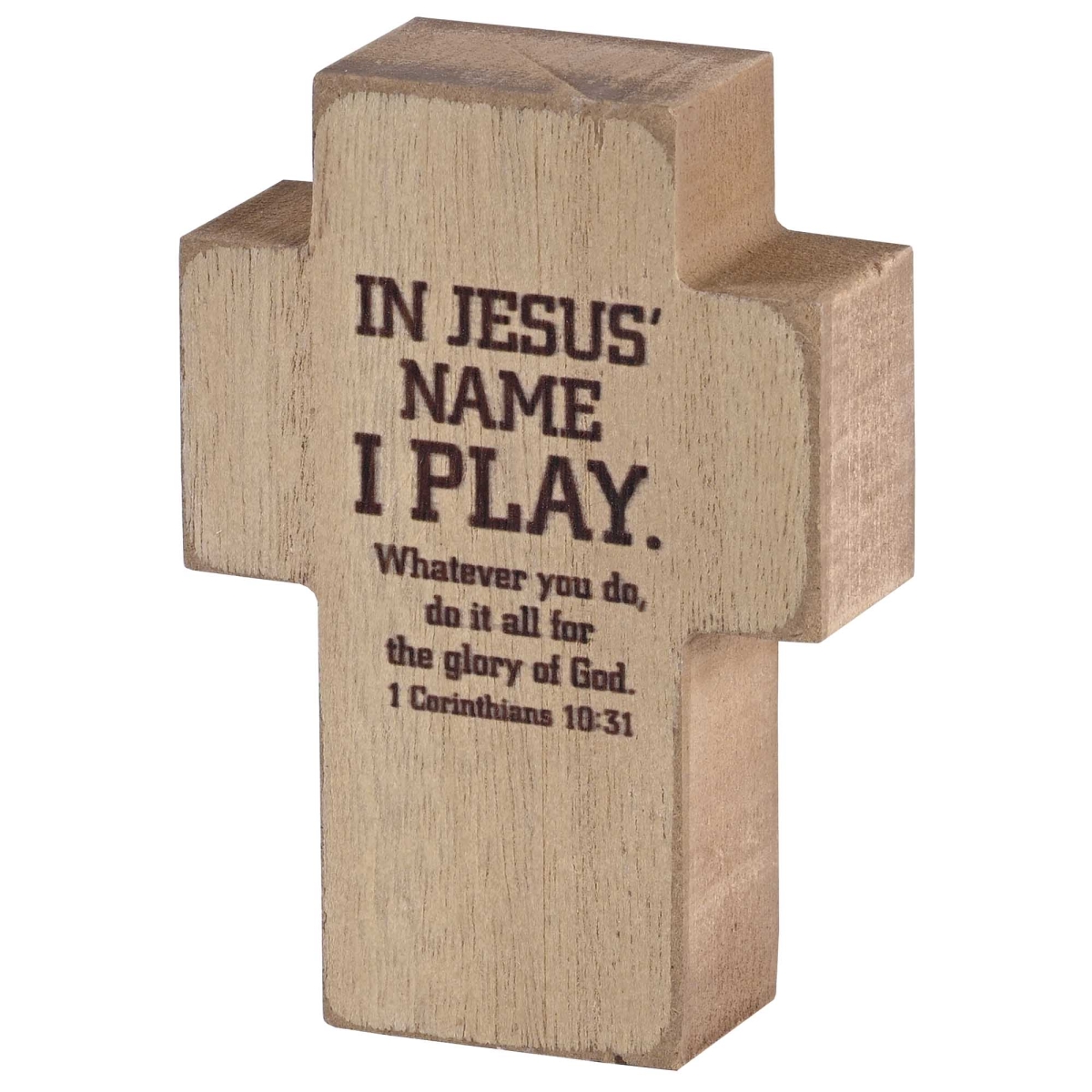 4 in. In Jesus Name I Play Tabletop Cross - Brown