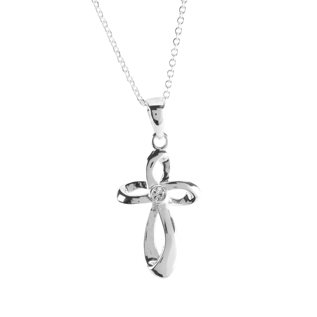73-4766P 18 in. Ribbon Cross Silver-Plated Necklace - Silver