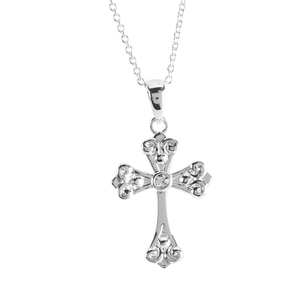 73-4767P 18 in. Fancy Bud Cross Necklace - Silver