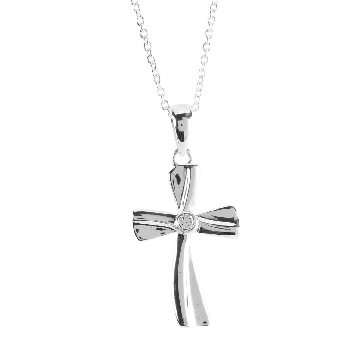 73-5832P 18 in. Bevel Cross Silver-Plated Necklace - Silver