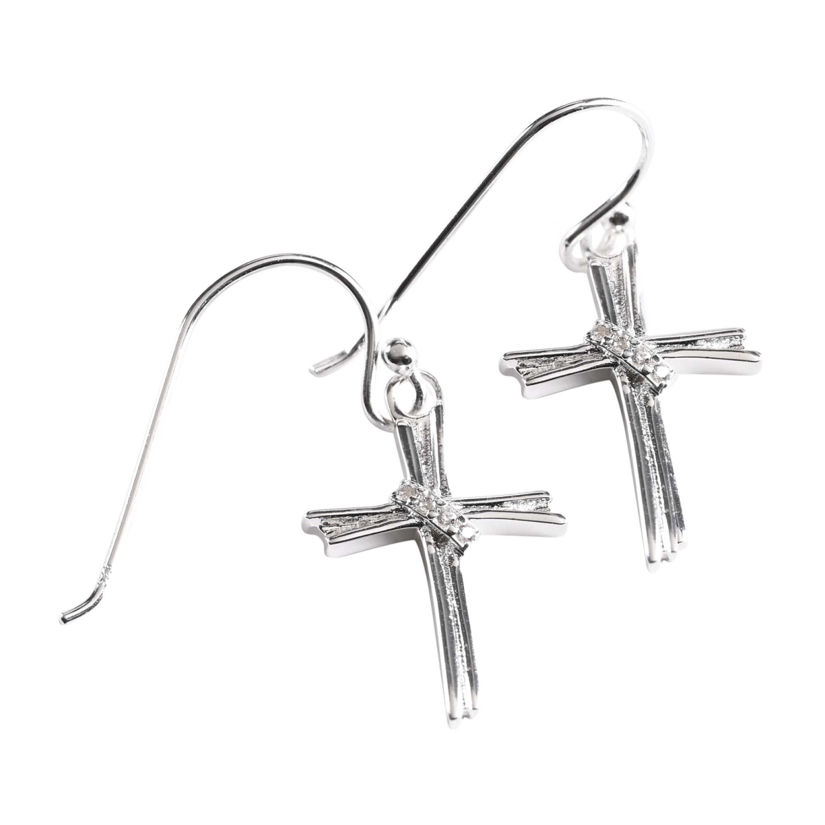 73-8144P Earrings Cross W/CZ Sash Silver-Plated