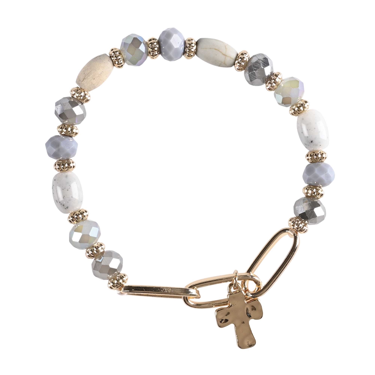 30-8068T Bracelet Gray Multi Bead With Cross