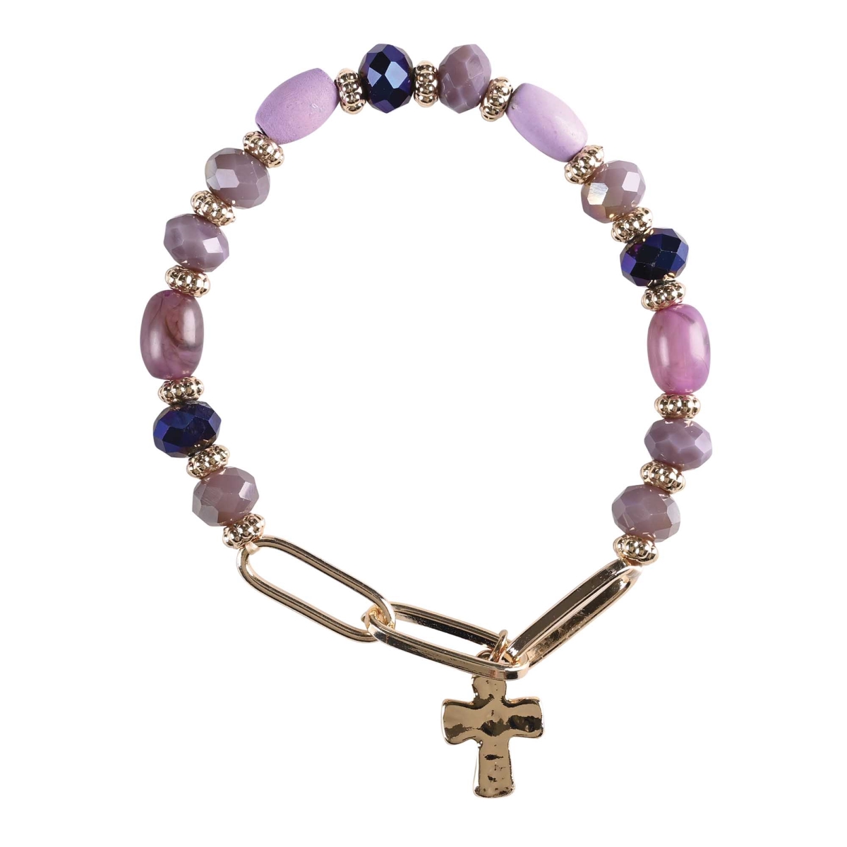 30-8071T Bracelet Purple Multi Bead With Cross