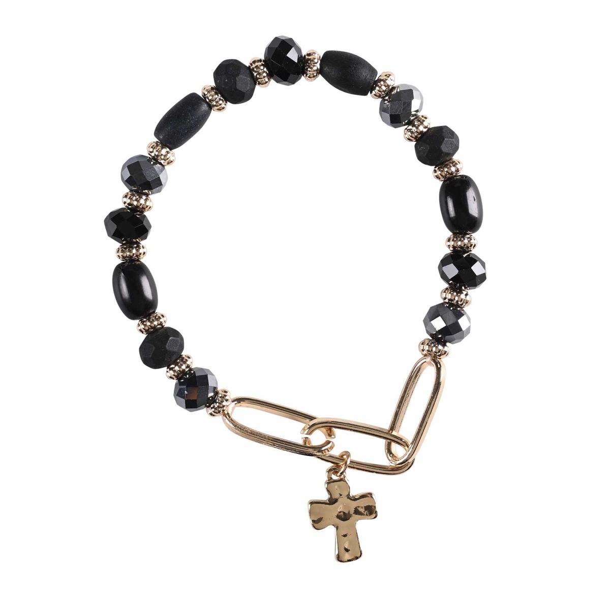30-8065T Bracelet Jet Multi Bead Cross