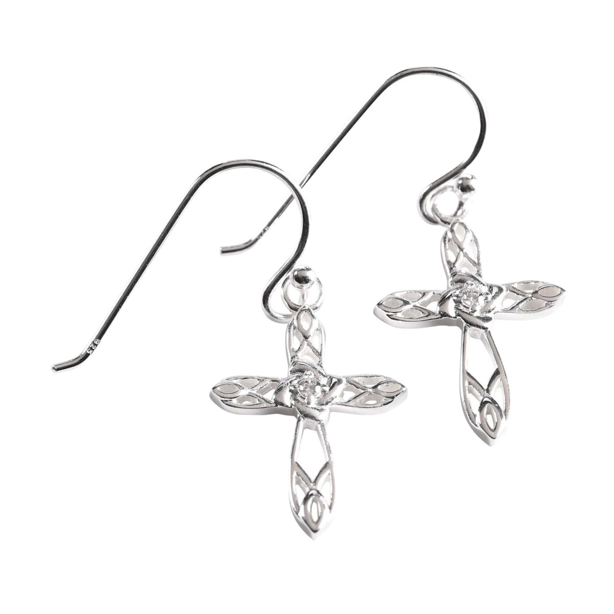73-8147P Earrings Fleur-De-Lis Cross SilverPlated