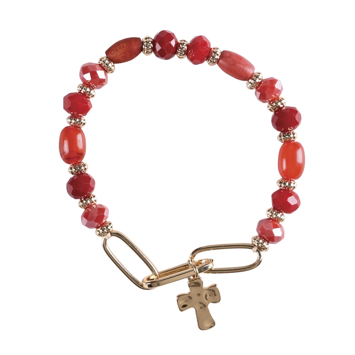 30-8070T Bracelet Red Multi Bead With Cross