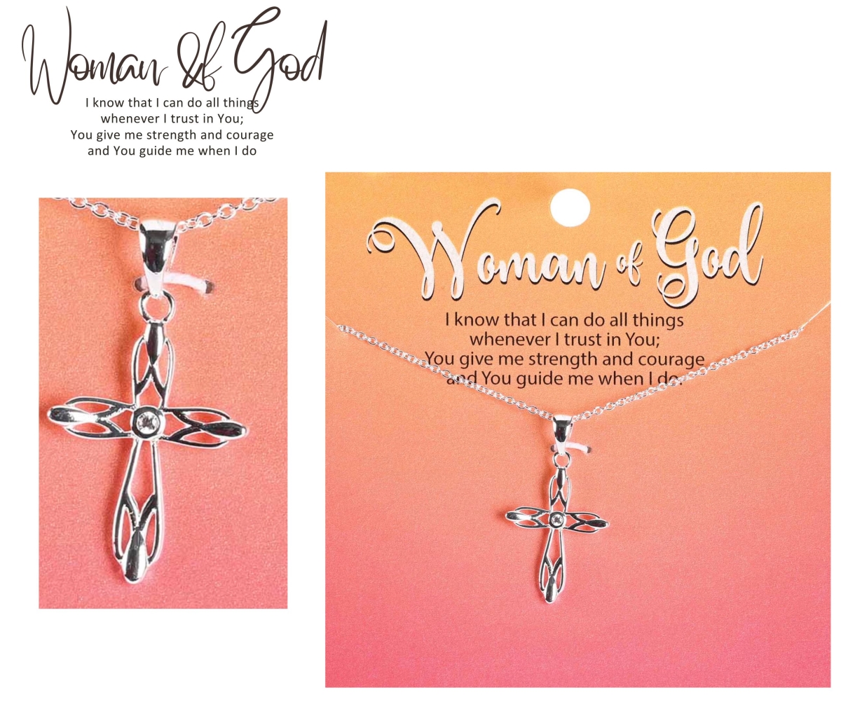 73-8139P Necklace Open Bud Cross/CZ 18Long