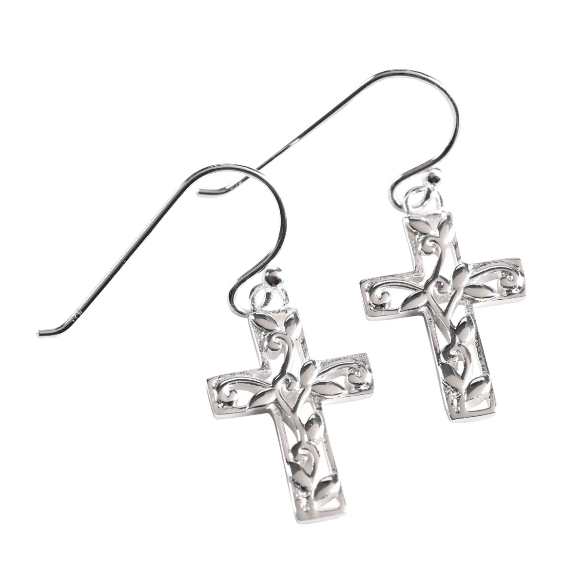 73-8146P Earrings Box Cross/Vine Silver-Plated