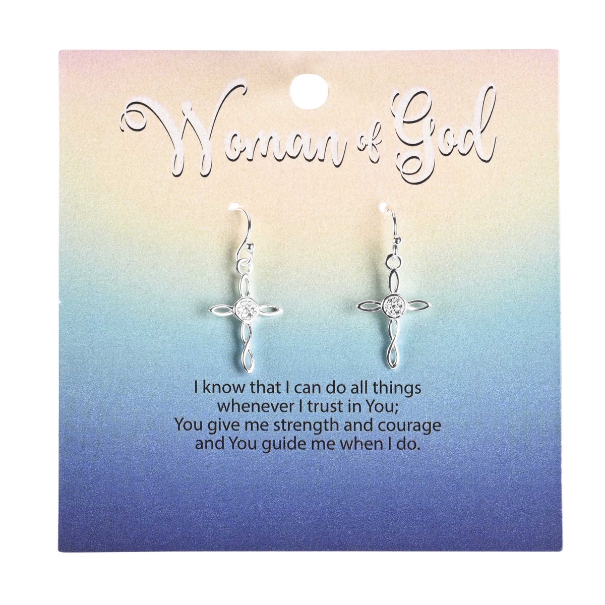 73-8143P Earrings Open Ribbon Cross Silver-Plated