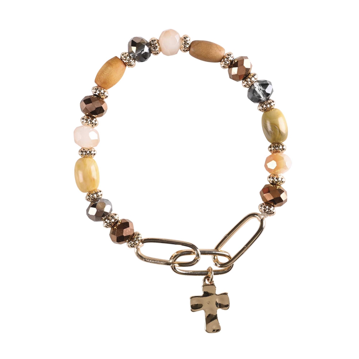30-8066T Bracelet Brown Multi Bead With Cross