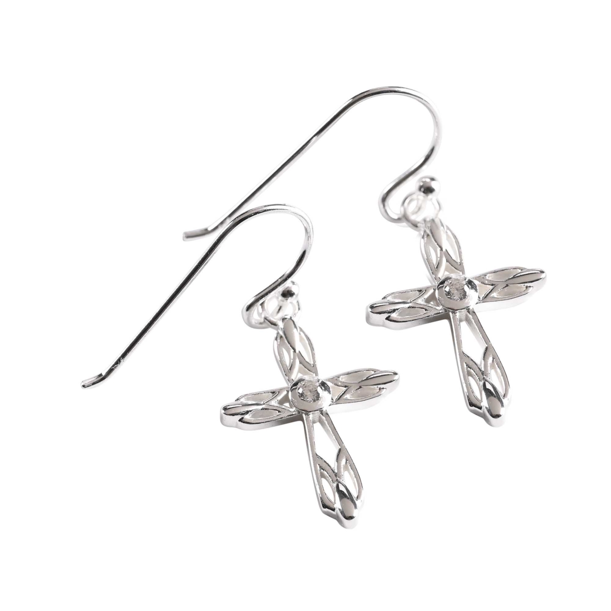 73-8148P Earrings Open Bud Cross/CZ Silver-Plated