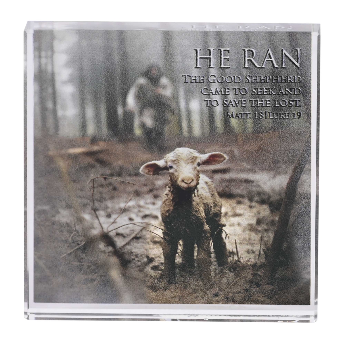 TTPLQG-219 Tabletop Glass Plaque Lamb He Ran 3x3