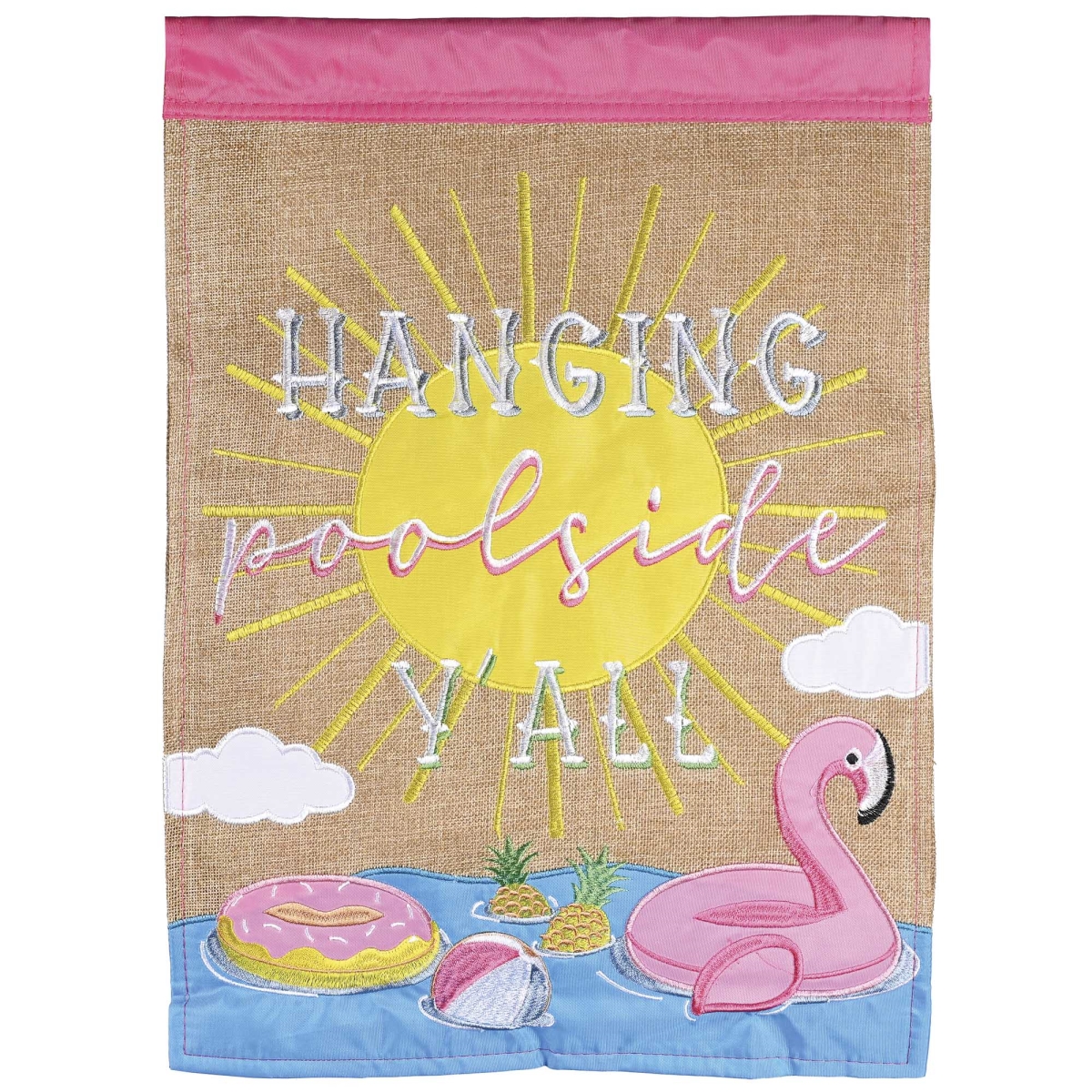 M011915 Flag Hanging Poolside Yall Burlap 13x18