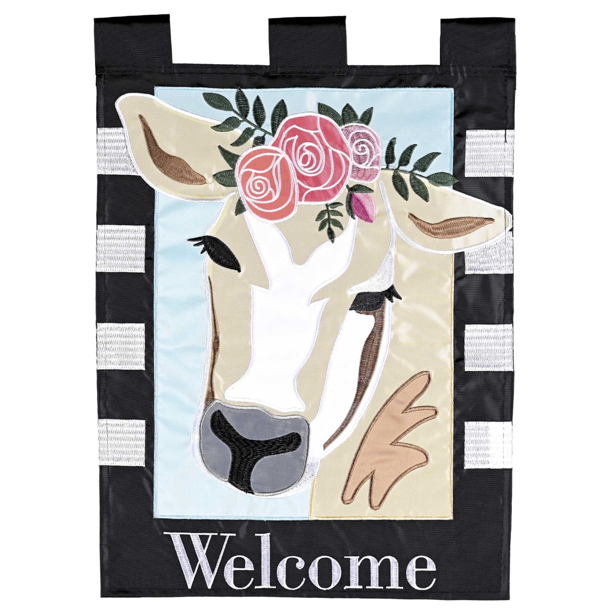 M011943 Flag Welcome Cow Floral 13x18