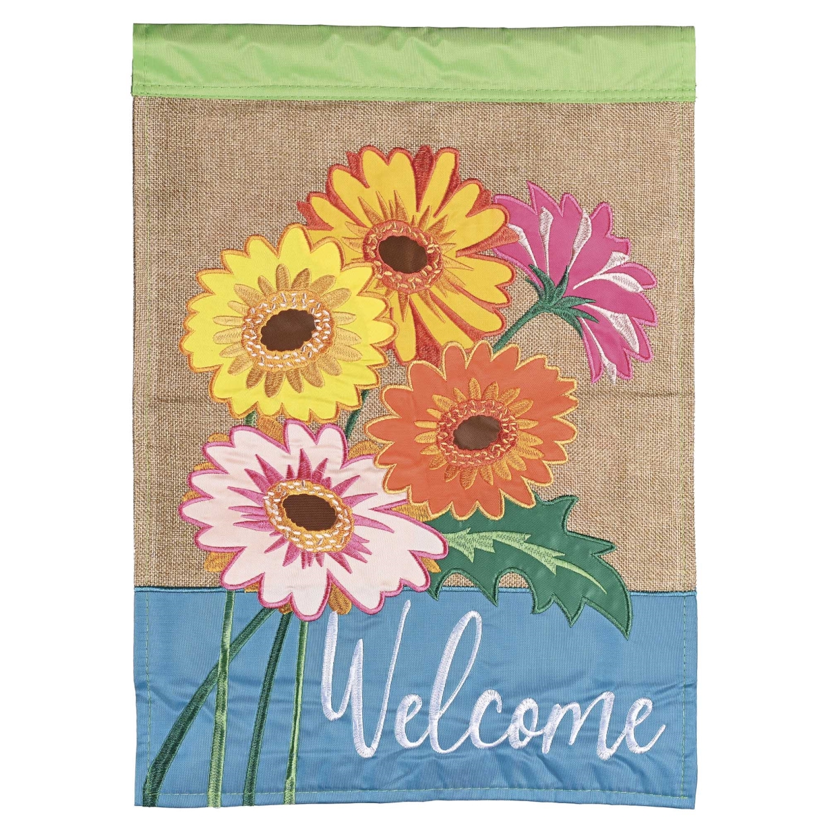 M011948 Flag Welcome Gerbers Burlap 13x18