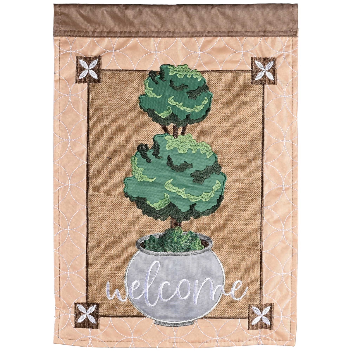 M011914 Flag Topiary Welcome Burlap 13x18