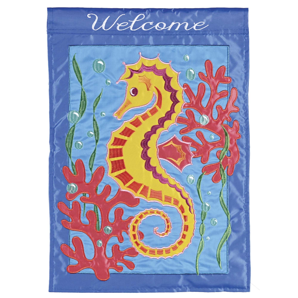 M012075 Flag Welcome Seahorse 13x18