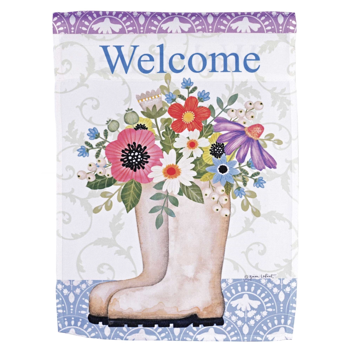 M080313 Flag Floral Boots Welcome 13x18