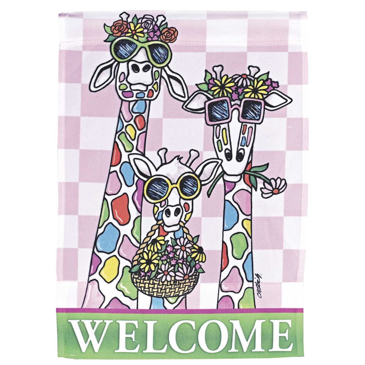 M080318 Flag Giraffes Welcome 13x18