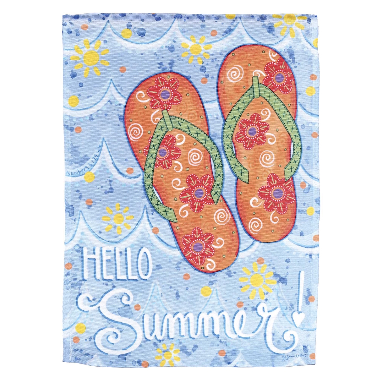M080315 Flag Hello Summer Flip Flops 13x18