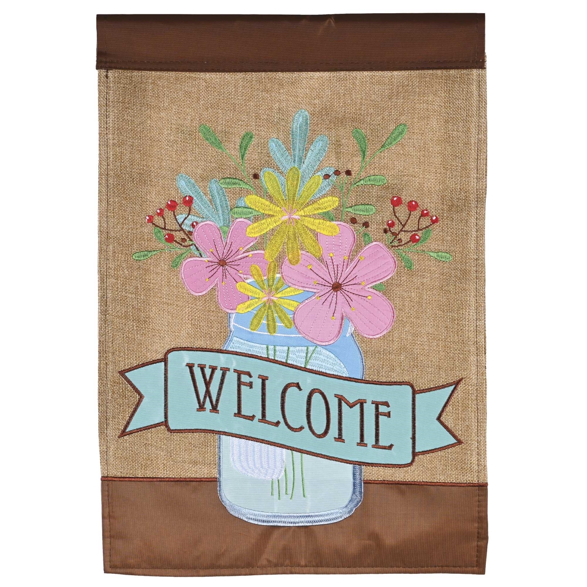 M002072 Flag Welcome Jar Of Flowers 29x42