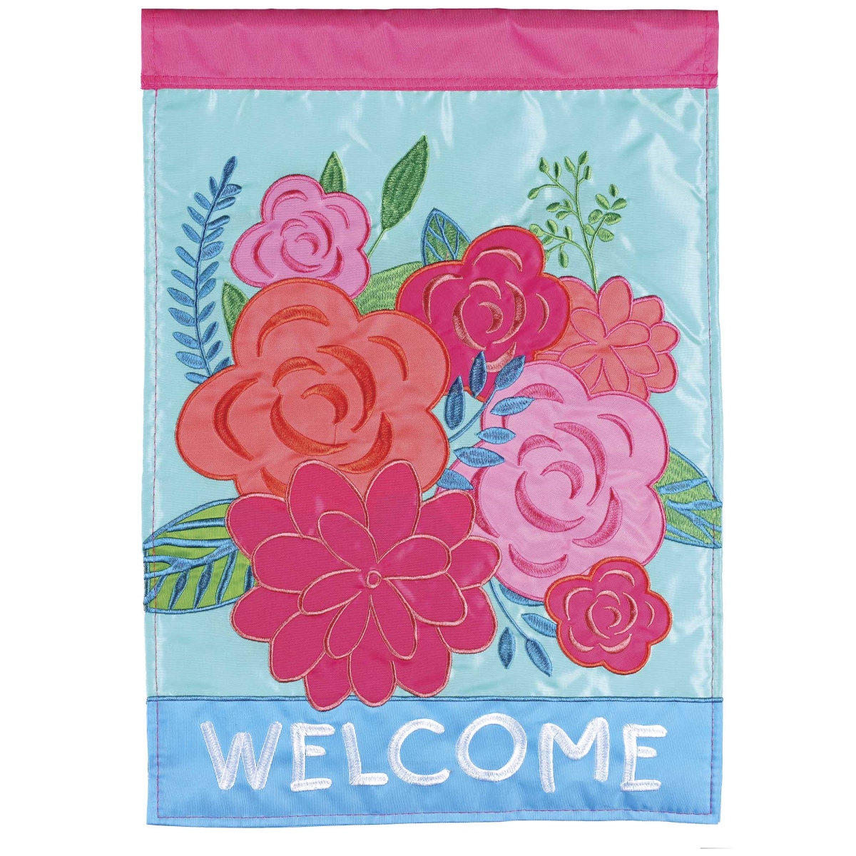M012071 Flag Welcome Flowers 13x18