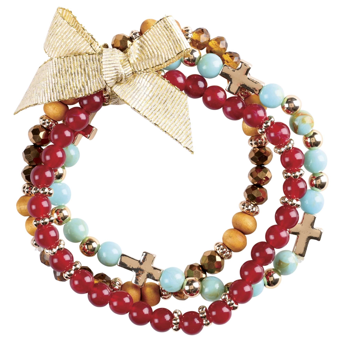 35-8481T Bracelet Triple Turqoise Burgundy Beads