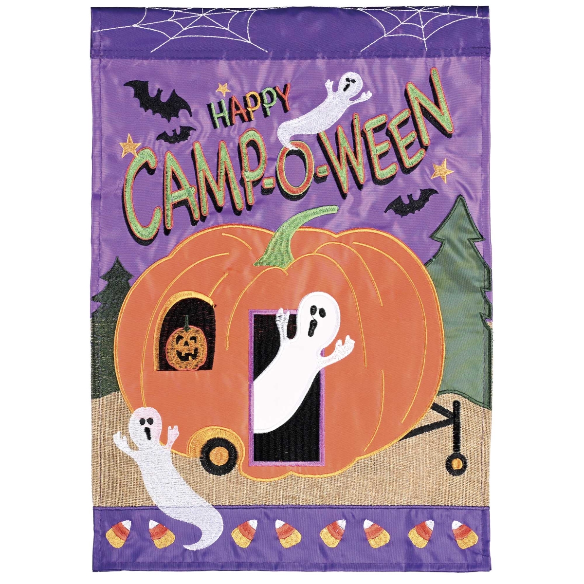 M012117 Garden Flag Happy Camp-O-Ween Ghost