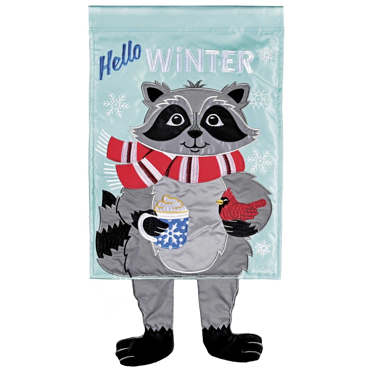 M012100 Crazy Leg Raccoon Snowflake Hello Winter