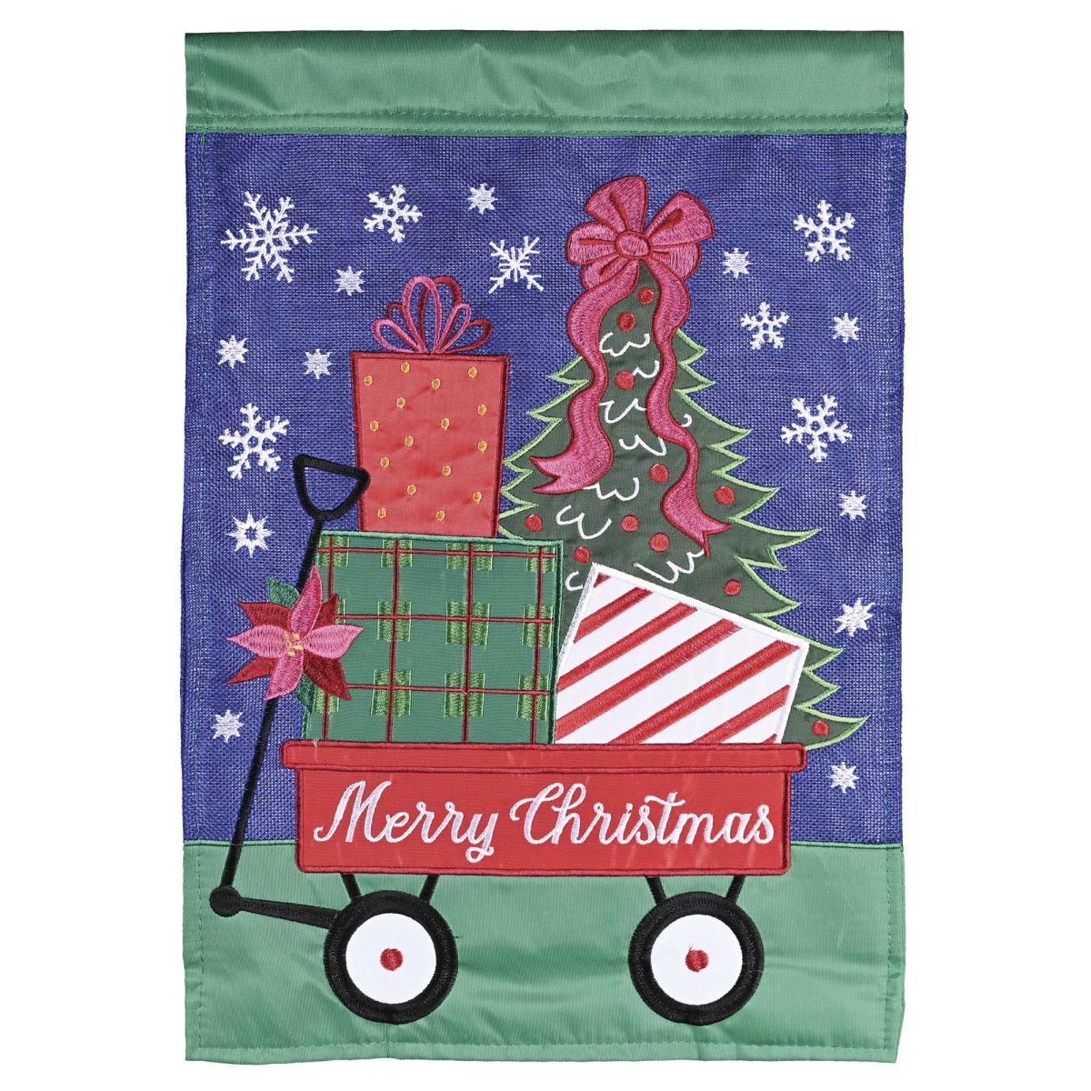 M002137 House Flag Burlap Merry Christmas Wagon