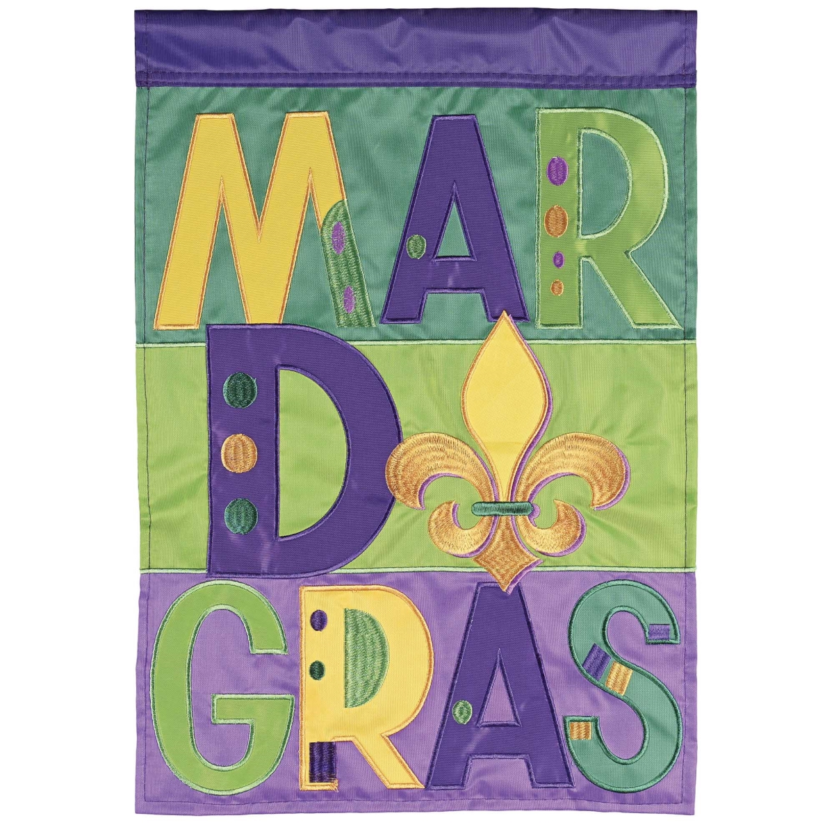 M012154 Garden Flag Mardi Gras Polka Dot Fleur