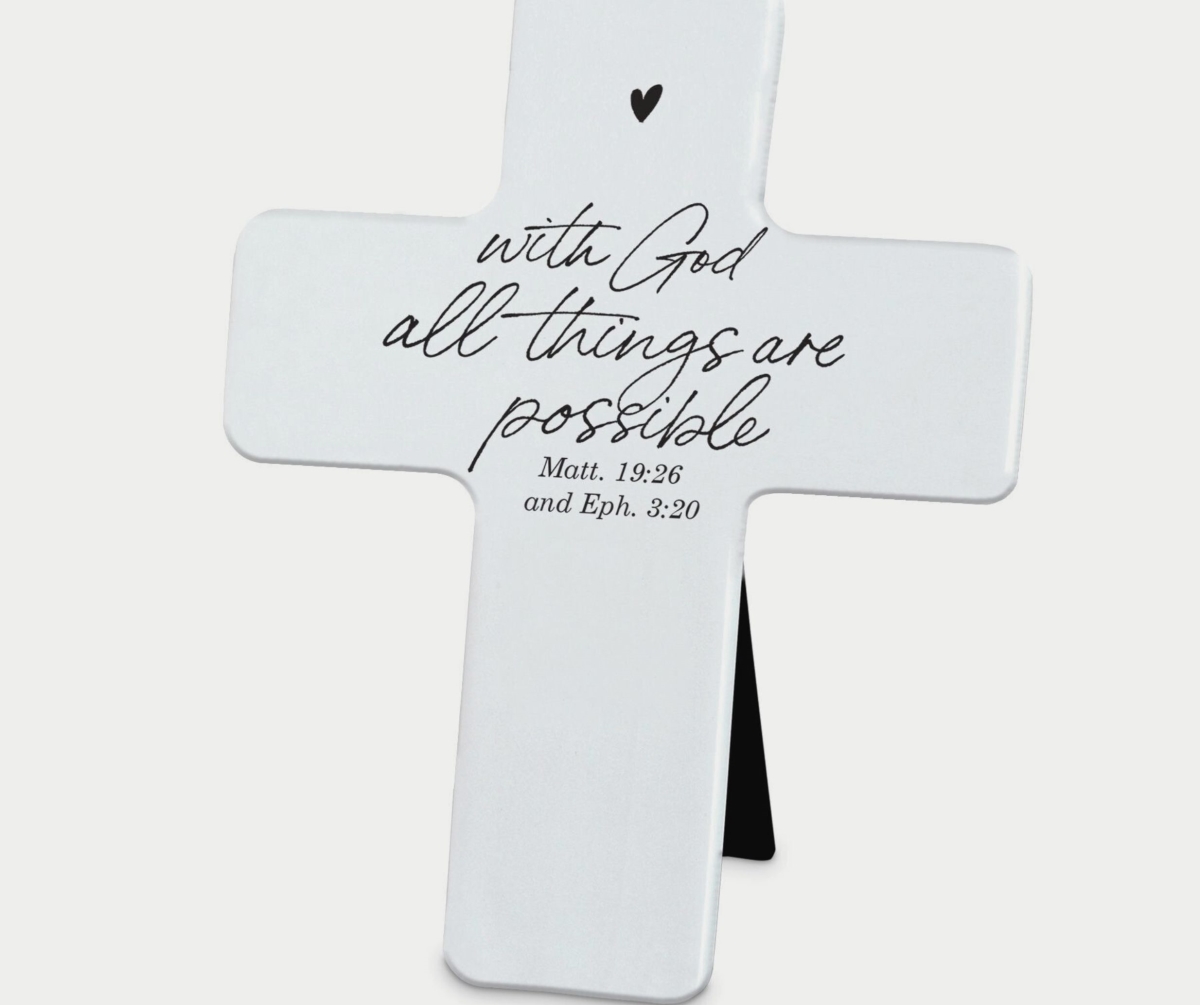 11722 Tabletop Cross White With God All Things