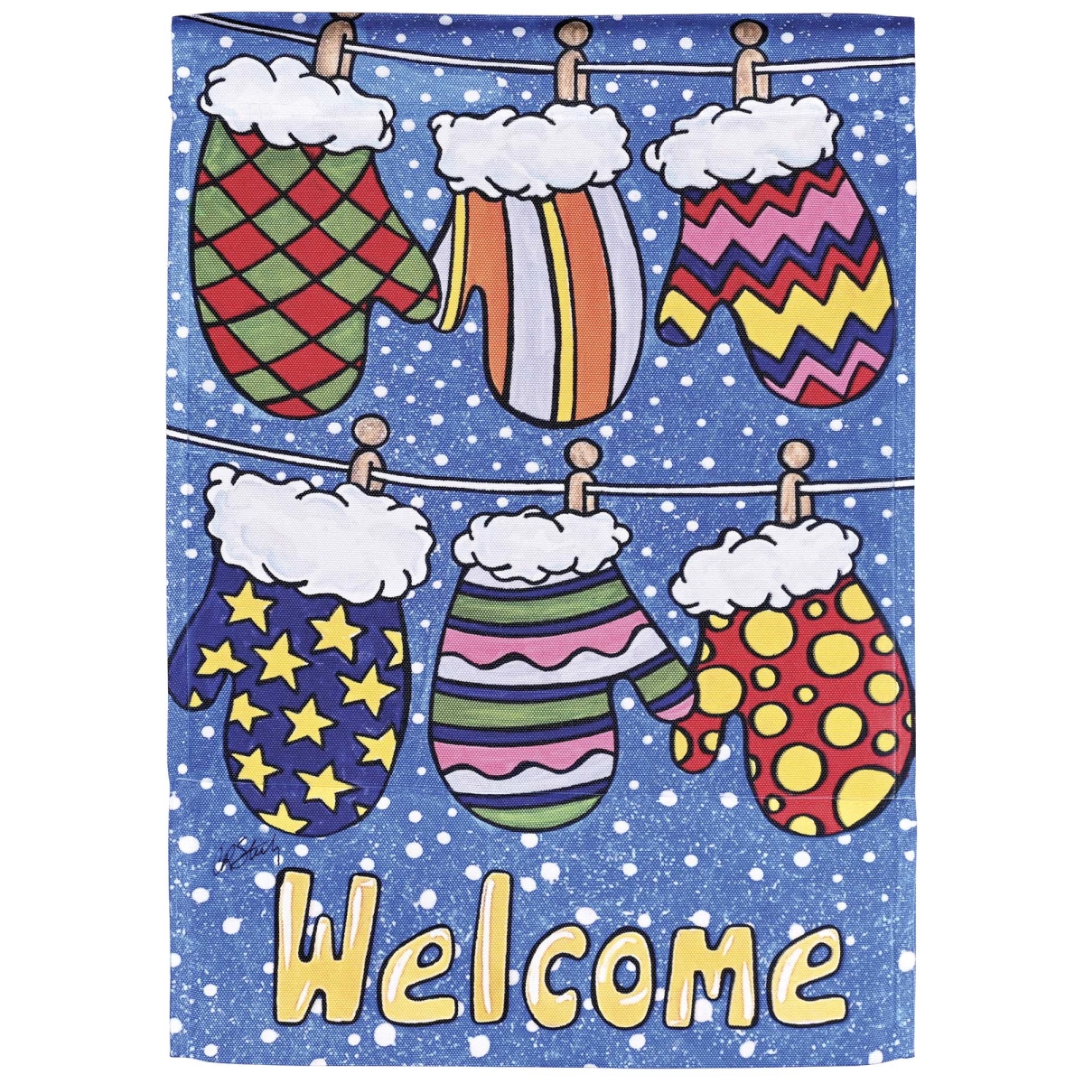 M080349 Garden Flag Multi Color Welcome Mittens