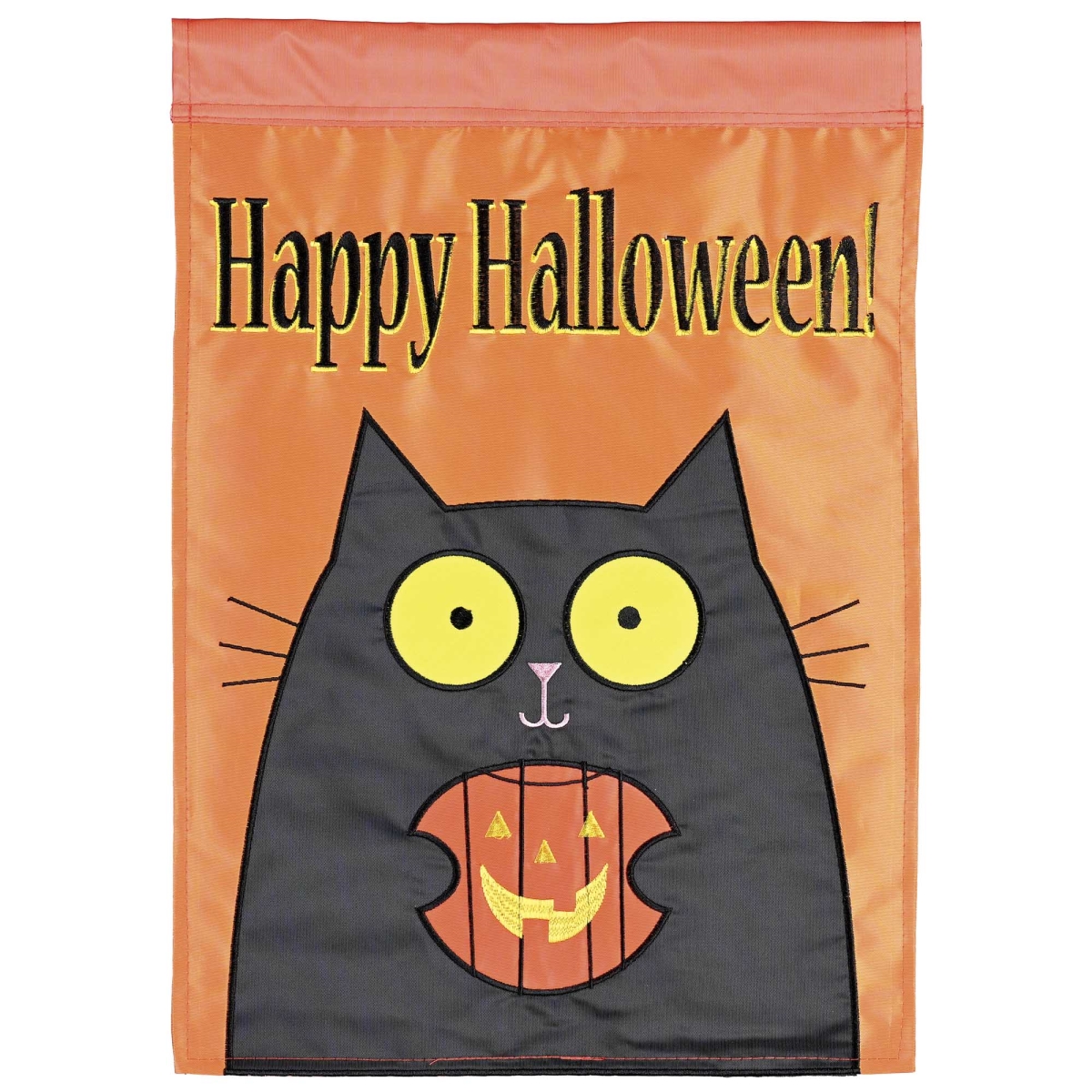 M012118 Garden Flag Happy Halloween Black Cat