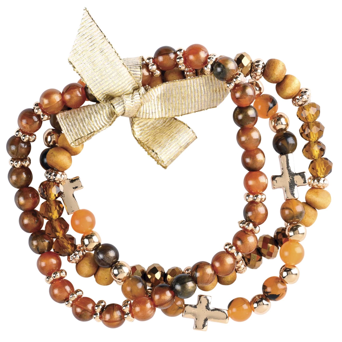 35-8479T Bracelet Triple Cross Light Brown Beads
